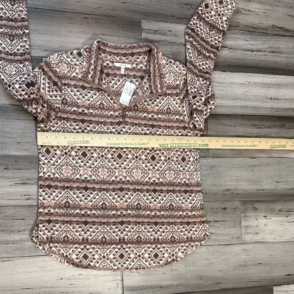 NWT Maurices Aztec Print Quarter-Zip Pullover in Brown and Cream